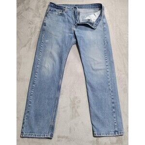 Levi's 505 Jeans Mens 34x30 Blue Light Wash Straight Zip Fly Stretch Denim